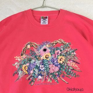 フルーツオブザルーム(FRUIT OF THE LOOM)のFRUIT of the LOOM 小鳥と鳥籠 草花 Tシャツ ビッグサイズXL(Tシャツ(半袖/袖なし))