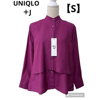 ユニクロ(UNIQLO)のタグ付♪ ユニクロ＋J  シルクブラウス　パープル　S(シャツ/ブラウス(長袖/七分))