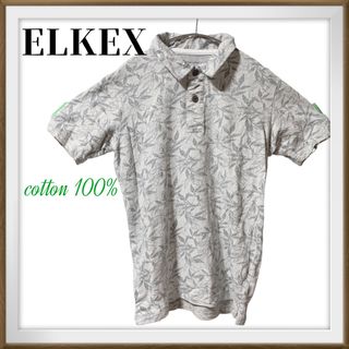 ELKEX cotton100％ ボタニカル柄　半袖　メンズ　ポロシャツ　Ｌ(ポロシャツ)