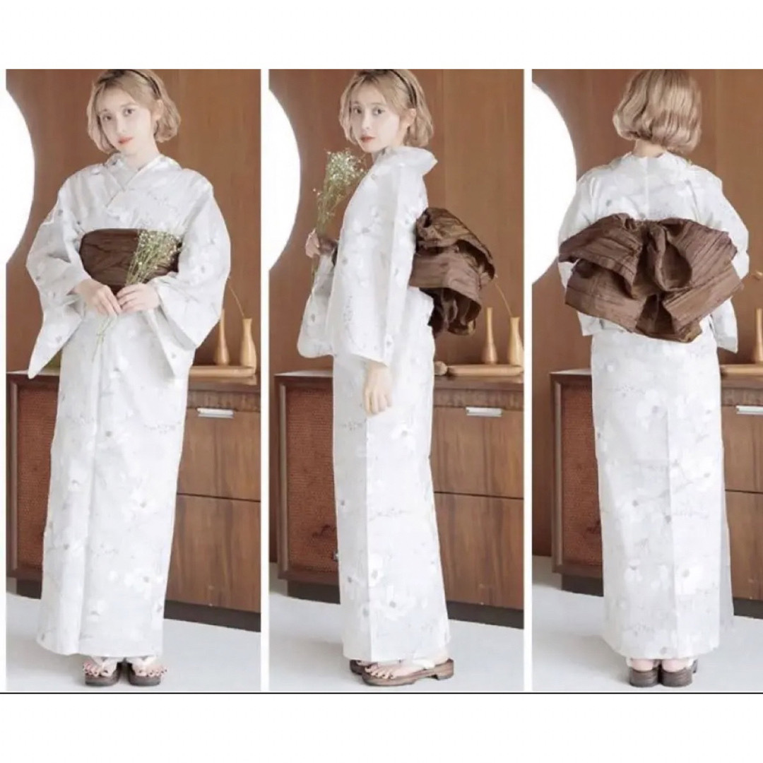 DITA - 最終値下 dita ディータ 浴衣白茶色の夏あそび+しわ兵児帯 へこ
