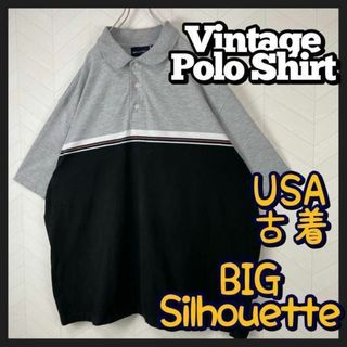 USA古着 ポロシャツ 半袖 バイカラー 切替え ビックサイズ 2XL メンズ(ポロシャツ)