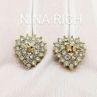 ニナリッチ(NINA RICCI)の極美品✨ ニナリッチ イヤリング ゴールド× ラインストーン×ハート×ロゴ(イヤリング)