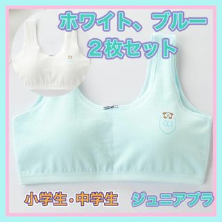 2枚セット 子供キッズジュニアブラ　スポーツブラ　スポブラ 白 ブルー(下着)