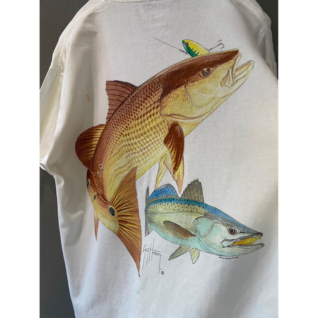 ビンテージ Guy Harvey リアル アニマル白 Tシャツ 海 魚67cm袖丈