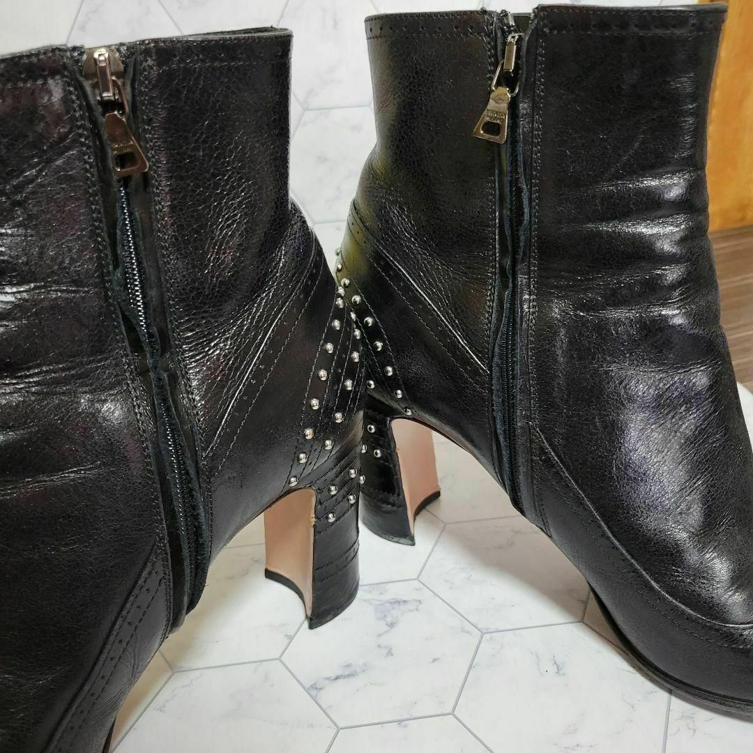 PRADA - PRADA スタッズ ショートブーツ レザー 上品 ドレス パンプス