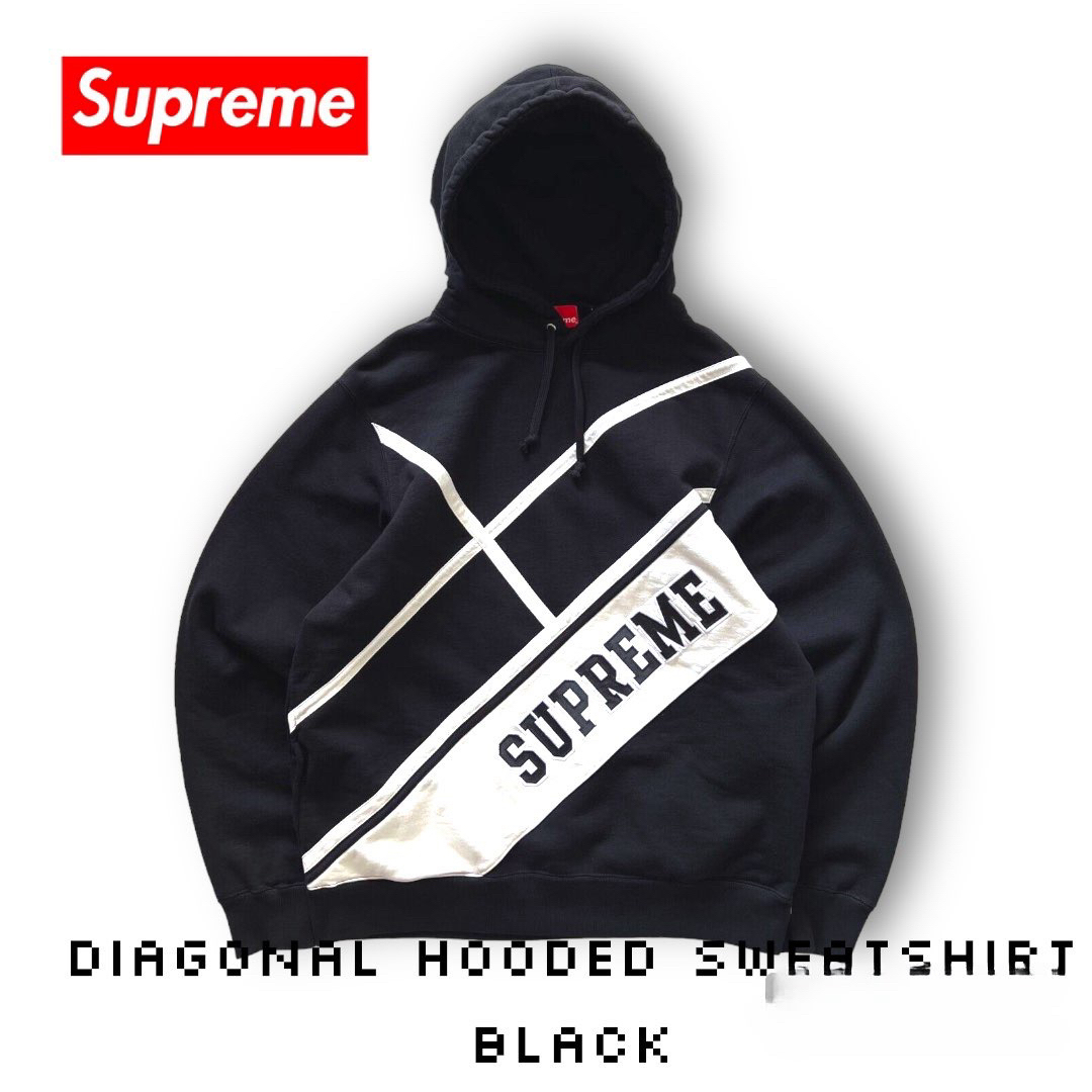Supreme Diagonal Hooded Sweatshirt BlackSUPREMEスウェットシャツ