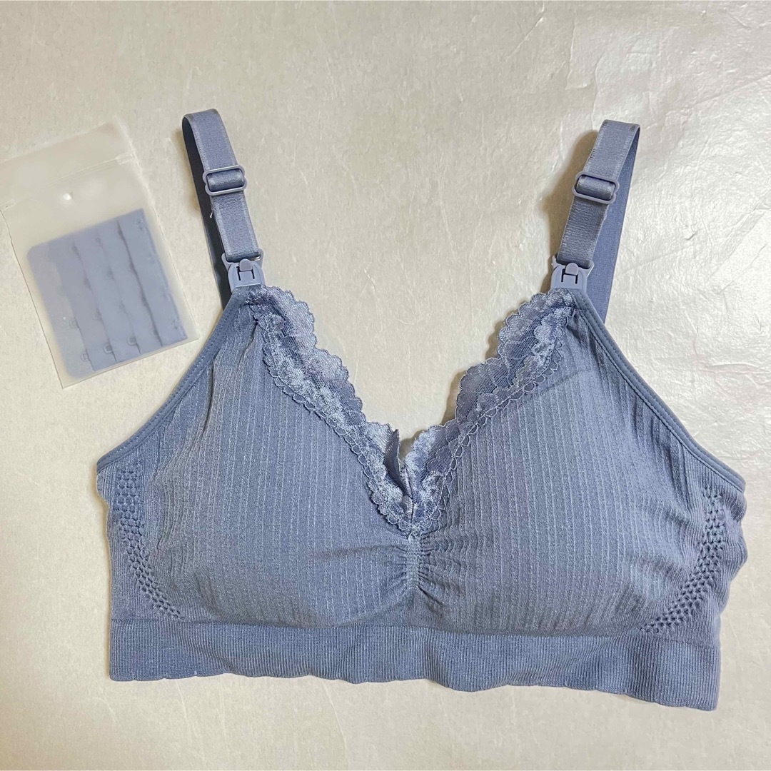 OHANA BRA 授乳ブラ　マタニティブラ　ノンワイヤー　Blue L キッズ/ベビー/マタニティのマタニティ(マタニティ下着)の商品写真