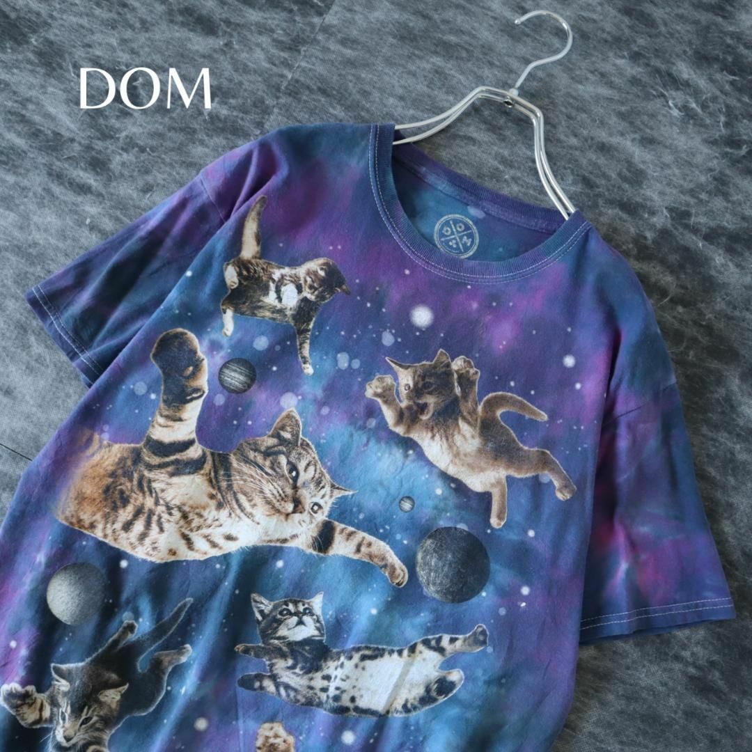 【DOM】キャット 猫 ポップ プリント コズミック タイダイ Tシャツ 紫 M