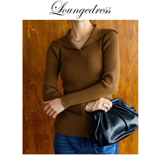 ラウンジドレス(Loungedress)の新品　襟ニット　襟リブニット　襟付きニット　ブラウン　茶　ラウンジドレス(ニット/セーター)