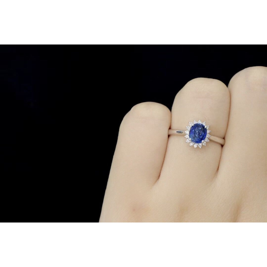 天然コーンフラワー ブルーサファイア ダイヤ リング1ct k18 f6の通販