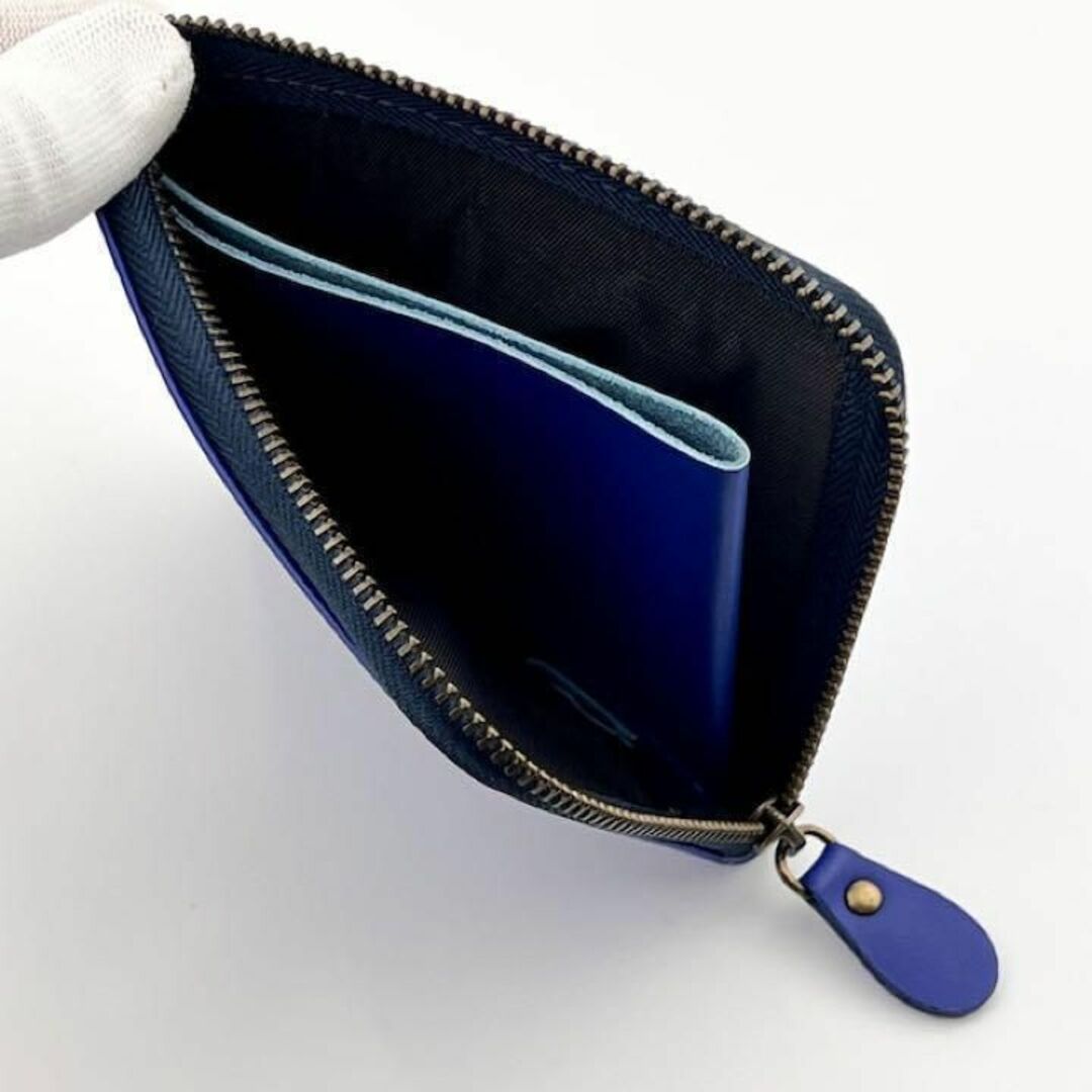SALE！ 折財布 本革 メンズ レディース ミニ L字 薄型 小銭入れ 青 メンズのファッション小物(折り財布)の商品写真