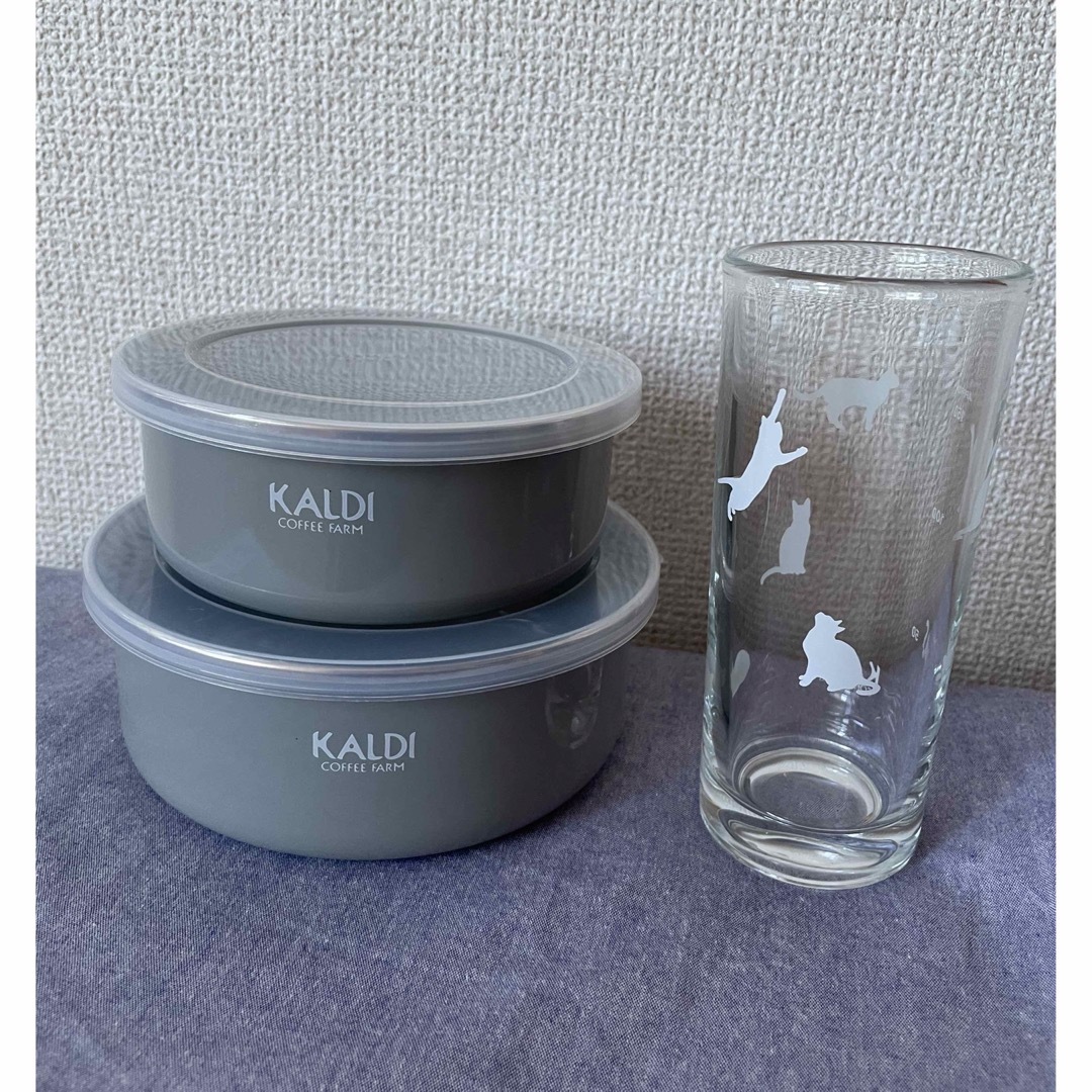 KALDI(カルディ)のカルディ　缶タッパーとグラス インテリア/住まい/日用品のキッチン/食器(容器)の商品写真