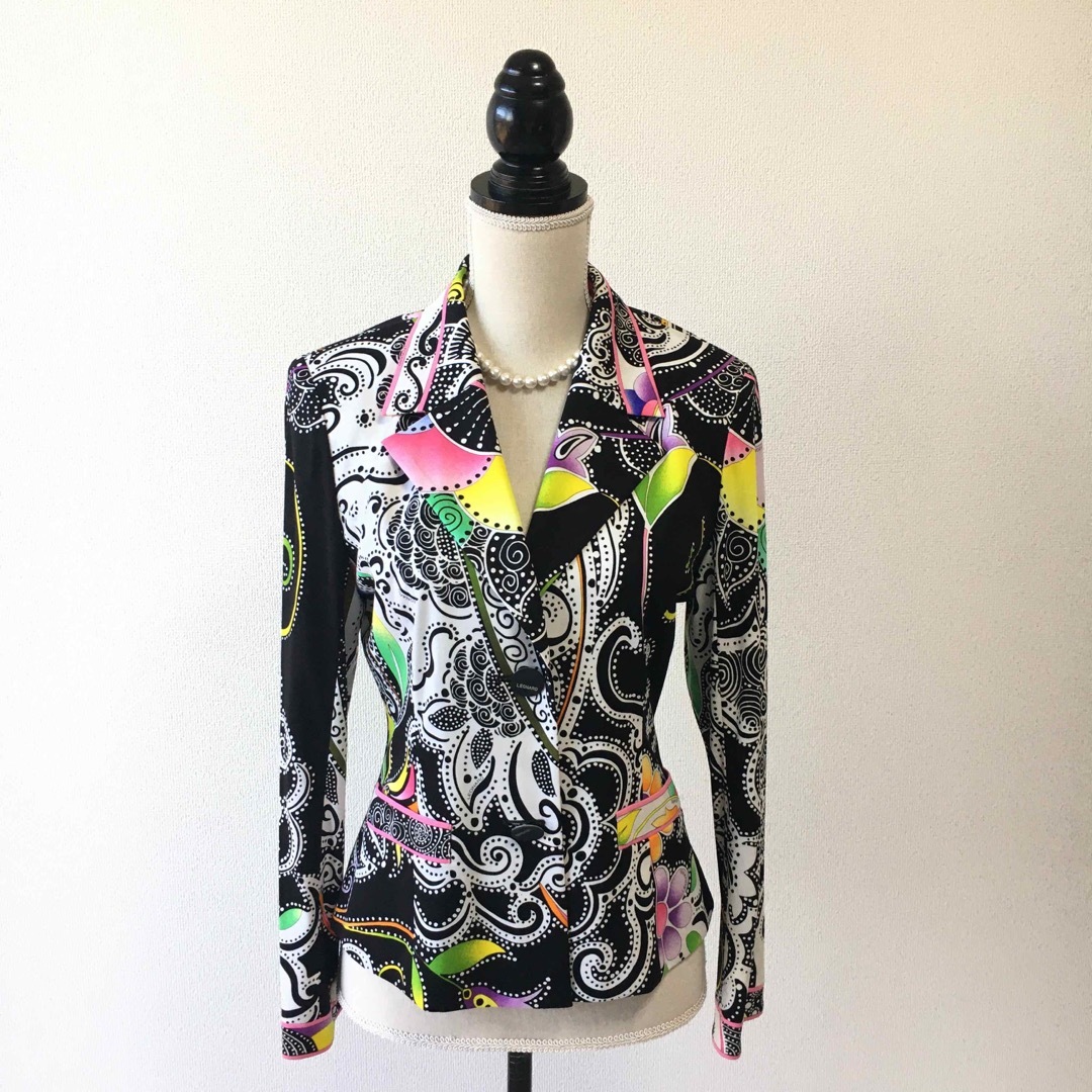 美品 LEONARD レオナール カンカン ストレッチ ジャケット 花柄