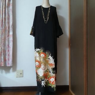 着物リメイクワンピース留袖ドレス尾長鳥の通販 by ゆあ's shop
