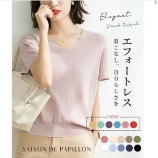 セゾンドパピヨン(SAISON DE PAPILLON)のVネック半袖サマーニットプルオーバー　セゾンドパピヨン(ニット/セーター)