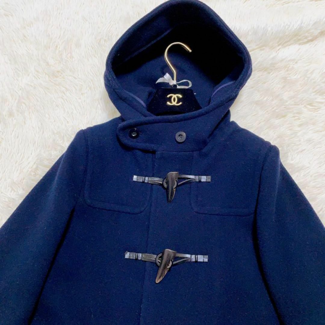 美品 MACPHEE ロングダッフルコート ウールメルトン ダークネイビー 34