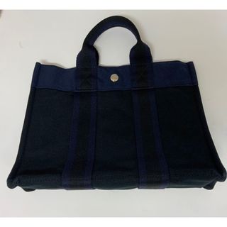 エルメス(Hermes)の美品エルメスフールトゥPMネイビー×黒HERMESミニトートバッグキャンバス地(トートバッグ)