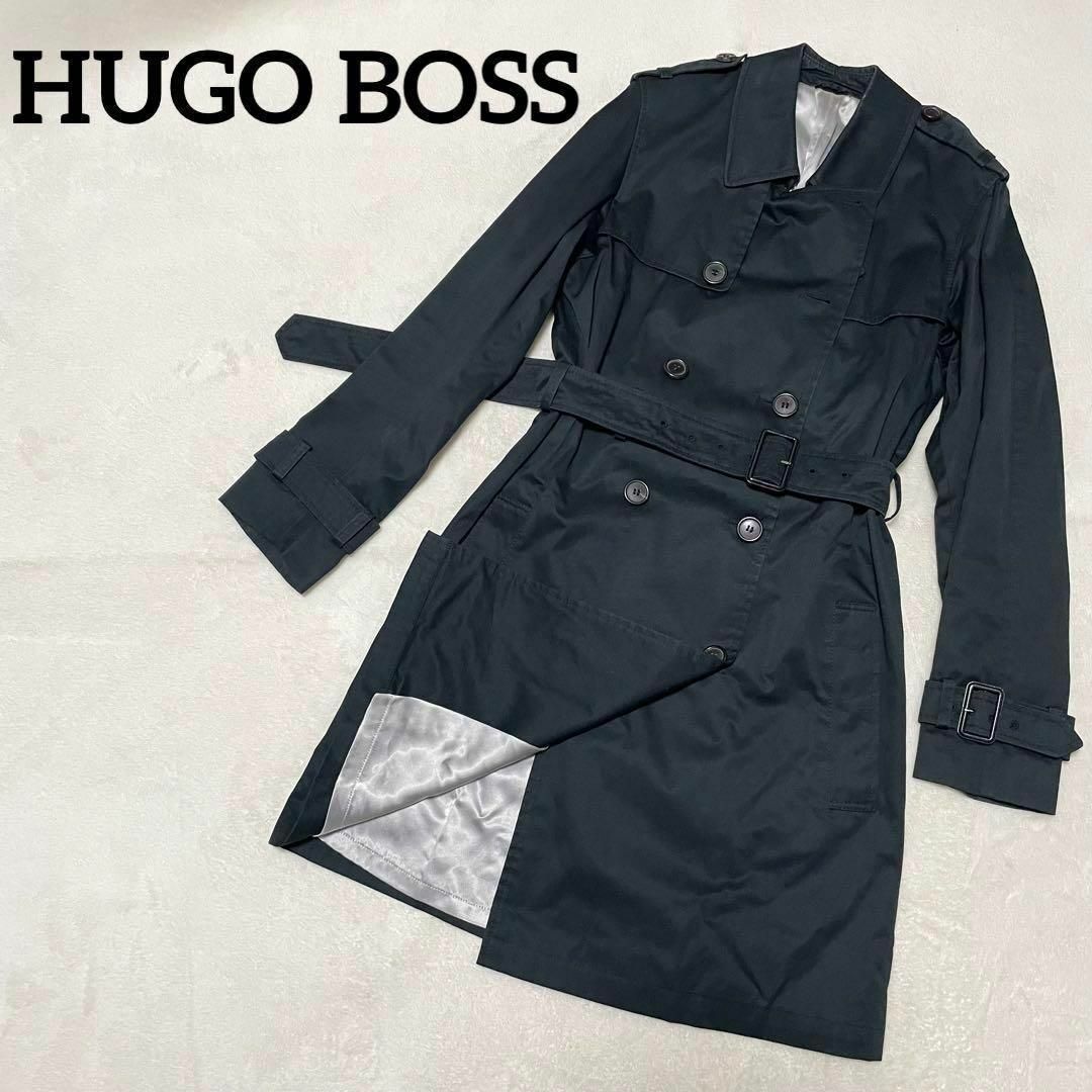 HUGO BOSS(ヒューゴボス)の542 HUGO BOSS トレンチコート 黒 36 コットン100% レディースのジャケット/アウター(トレンチコート)の商品写真