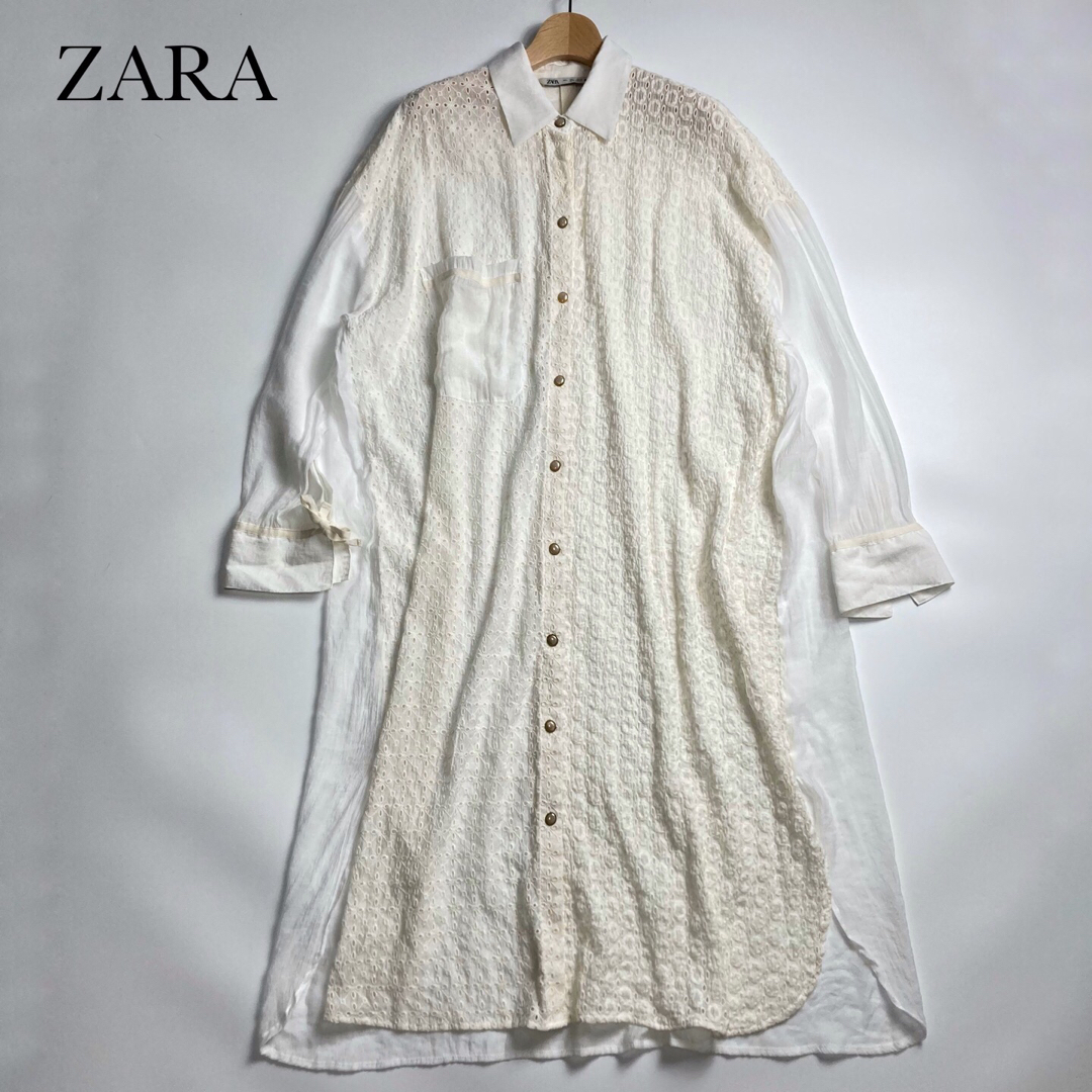 ZARA ザラ　ロングシャツ　ワンピース  アンティーク　レース　レディース