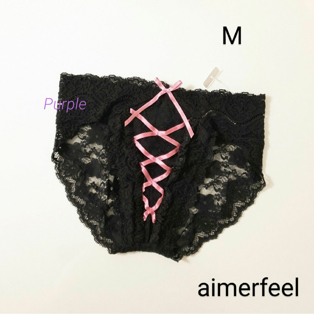 aimer feel(エメフィール)の【未使用】aimerfeel リボンレースアップ総レースプレーンショーツ M レディースの下着/アンダーウェア(ショーツ)の商品写真