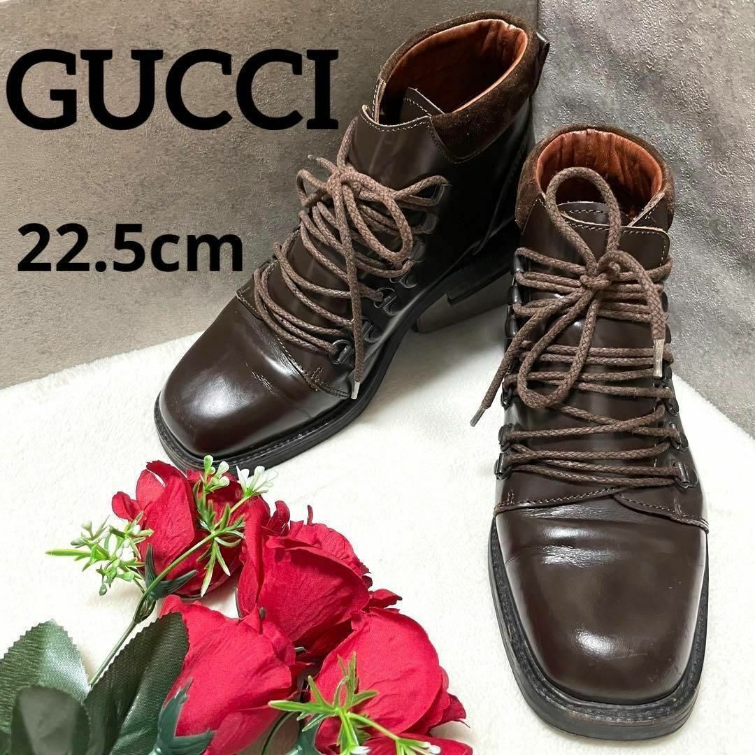 高級百貨店 557 GUCCI ショートブーツ 革靴 ブラウン ロゴ 35C | www