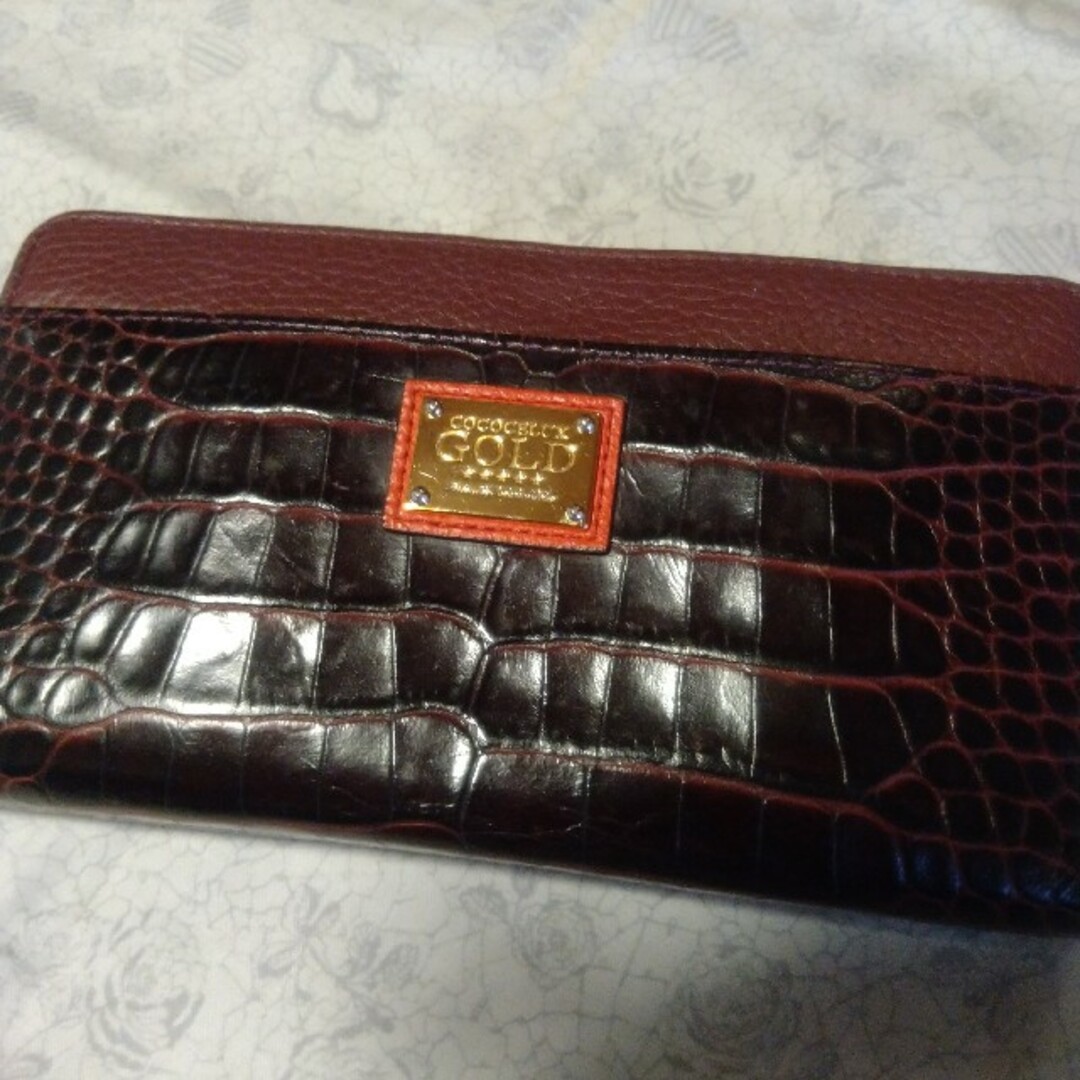 ココセリュックスゴールド 長財布 未使用 レザー クロコ/パイソン型押し　QVC財布形長財布