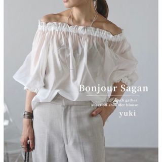 残1【新品】Bonjour Sagan ネックギャザーシアーオフショルブラウス(シャツ/ブラウス(長袖/七分))