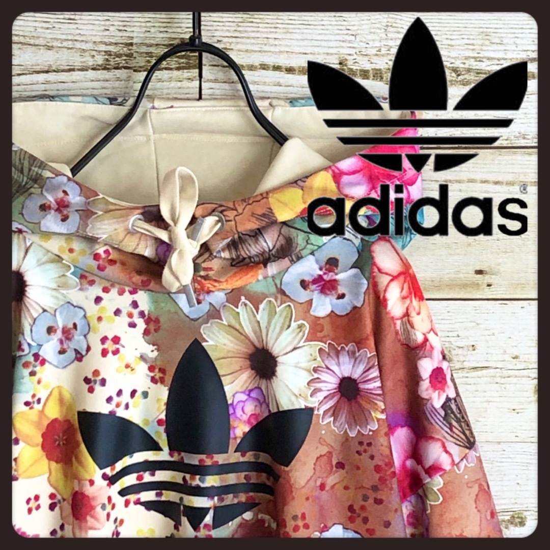 adidas アディダス コラボ パーカー 大きめ マルチカラー 花束満載 レア | フリマアプリ ラクマ