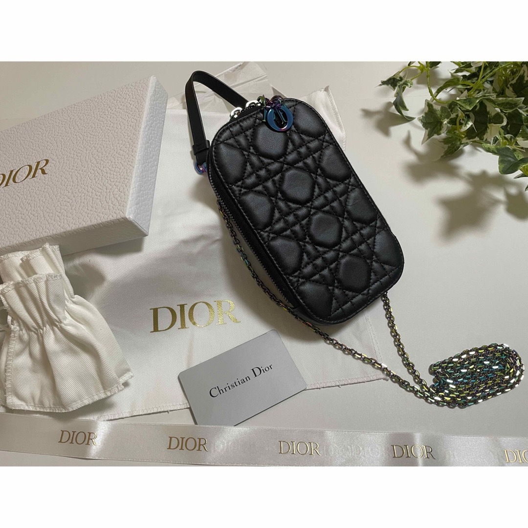 ☆極美品 LADY DIOR フォンホルダー カナージュ ラムスキン ブラック 1