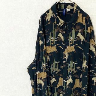 エイチアンドエム(H&M)のシャツ 長袖 エイチアンドエム H&M アニマル 総柄 XL ブラック(シャツ)