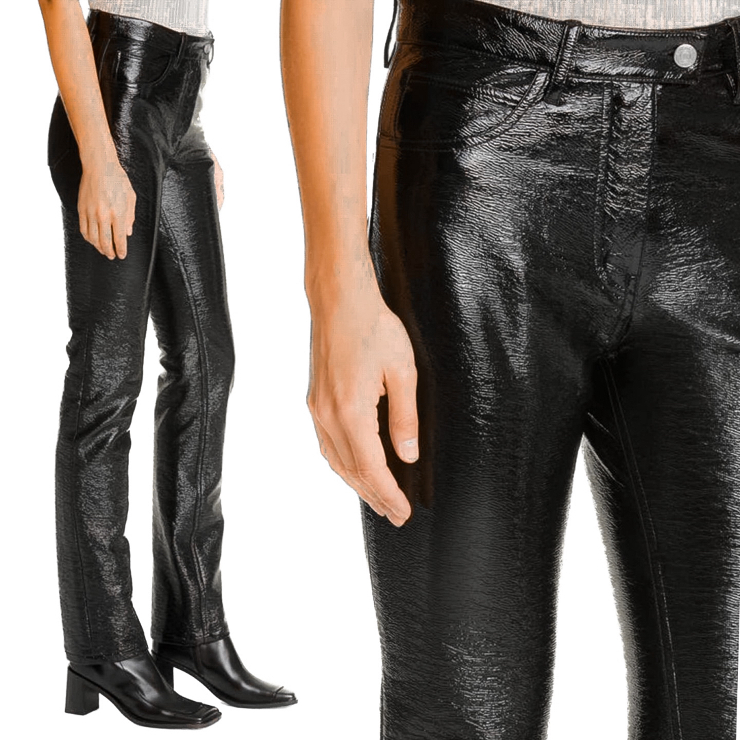 COURREGES Black VINYL パテント ストレッチ パンツ 30