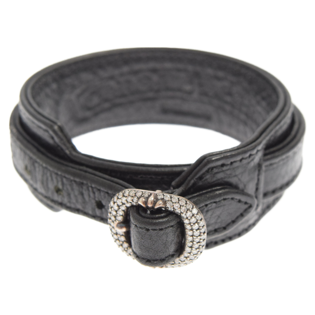 CHROME HEARTS クロムハーツ R&R SLIM TINY BUCKLE W/PAVE DMNDS ガンスリンガー タイニーバックル 純正ダイヤ レザーブレスレット ブラック305グラム金属部分