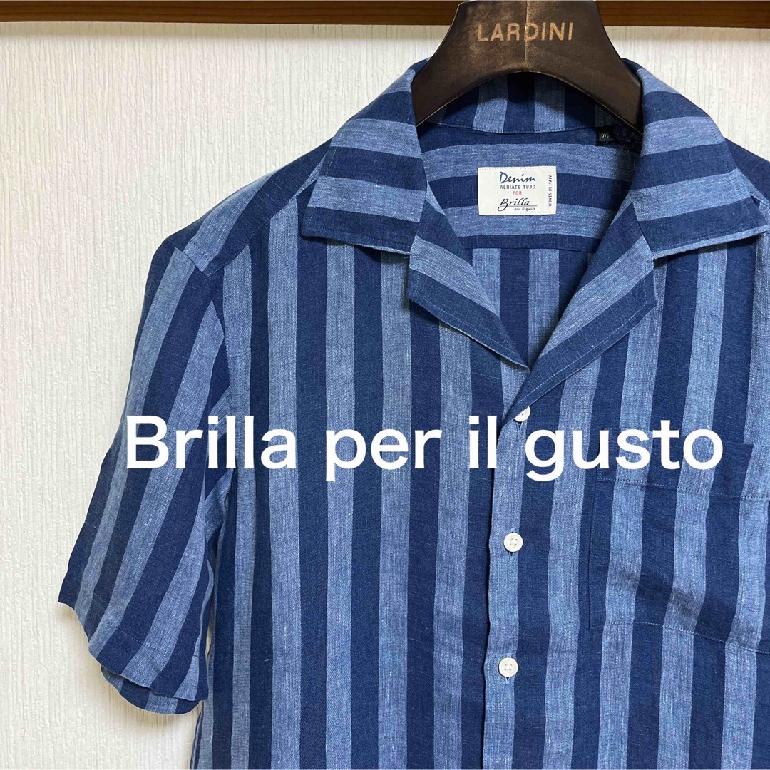 Brilla per il gusto リネン インディゴ オープンカラーシャツ