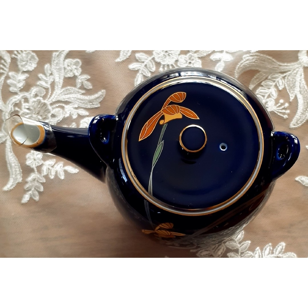香蘭社   香蘭社 瑠璃 蘭の香 急須 蓋付き 湯呑み 5客 茶器セット 新品