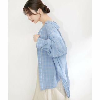 ヴィス(ViS)の【ブルー系（45）】【洗える】オーバーサイズチェックシアーシャツ(シャツ/ブラウス(長袖/七分))