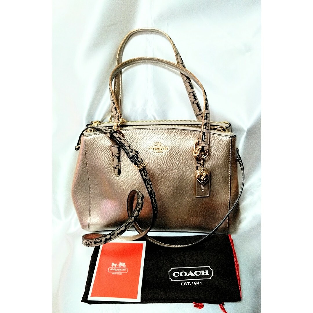 【新品未使用!!】COACH高級レザーシルバー/ピンクショルダーバッグ(正規品)