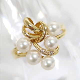 【Jewelry】K18YG アコヤパール&パヴェダイヤ リング イエローゴールド パール4-4.5mm D0.01ct 3.5g 12号/kt06976ar(リング(指輪))