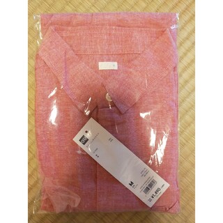 ジーユー(GU)のGU ジーユー ラミーコットンシャツ  メンズM ピンク 半袖 新品 未開封(シャツ)