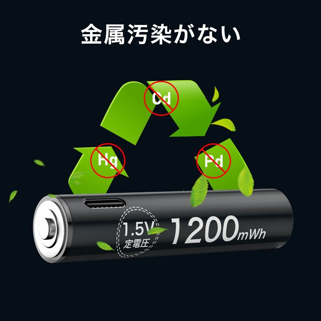 GRbatty 単4形 リチウム電池 USB直接充電 単四電池1200mWh*4 スマホ/家電/カメラのスマホ/家電/カメラ その他(その他)の商品写真