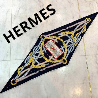エルメス(Hermes)の☆新品同様☆HERMES ロサンジュ・ナノ ハートの女王 スカーフ ネイビー(バンダナ/スカーフ)