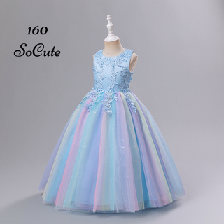 ブルー　160 ロングドレス　子供　女の子　フォーマル　発表会　結婚式(ドレス/フォーマル)