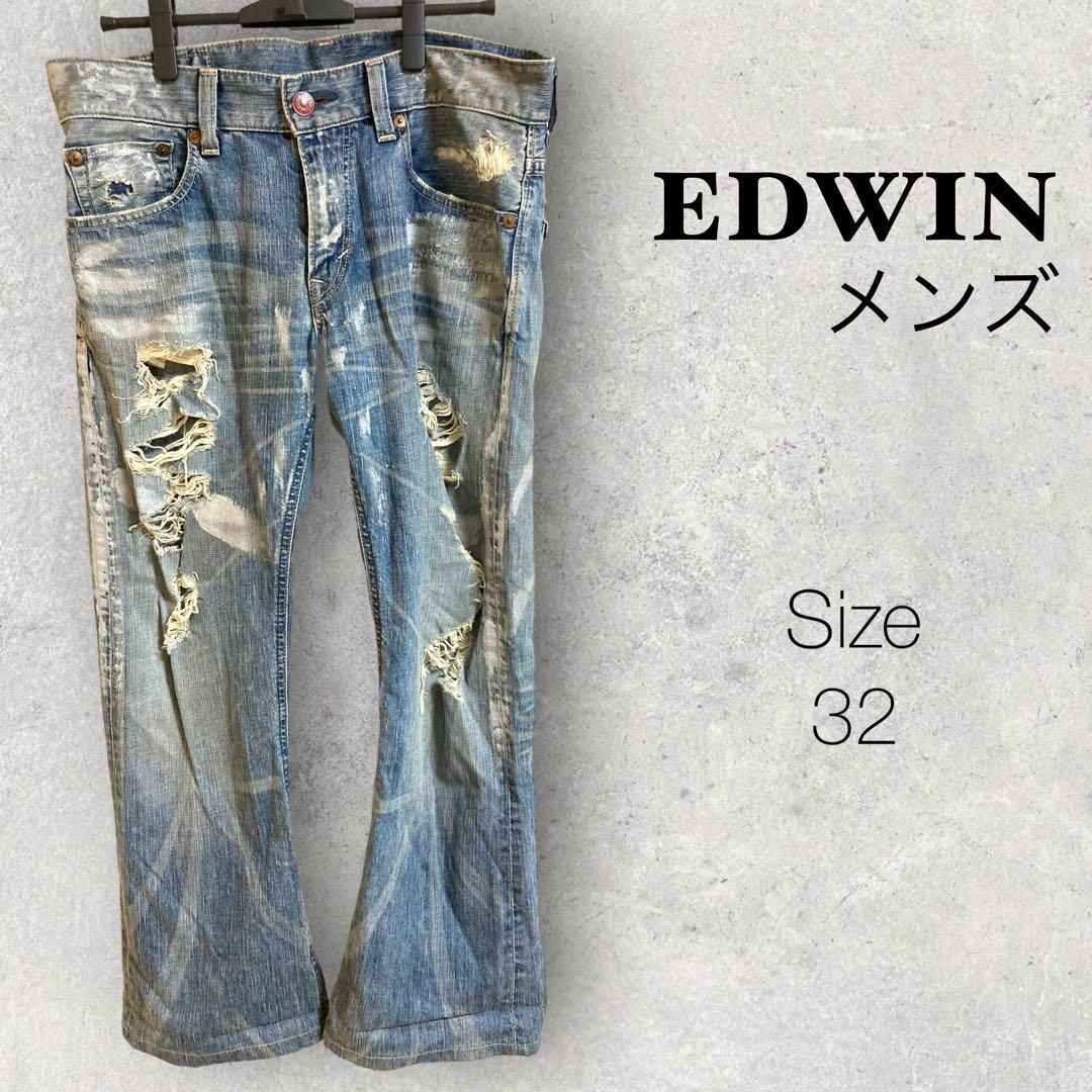 EDWIN - 38a861 メンズ EDWIN デニムパンツ クラッシュ 綿100%の通販 ...