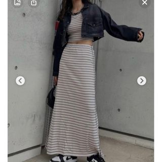 アメリヴィンテージ(Ameri VINTAGE)のAMERI×MILLER SET UP DRESS ネイビー(ロングワンピース/マキシワンピース)