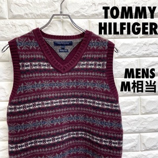 トミーヒルフィガー(TOMMY HILFIGER)のトミーヒルフィガー　ニットベスト　刺繍ロゴ　メンズMサイズ相当(ベスト)