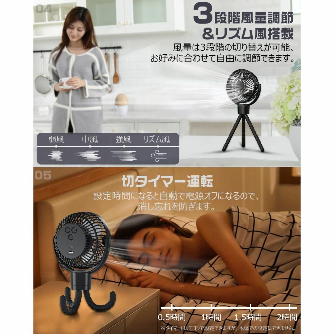 左右360°自動首振り＆10000mAh 充電式扇風機 usb扇風機 携帯扇風機 スマホ/家電/カメラの冷暖房/空調(その他)の商品写真