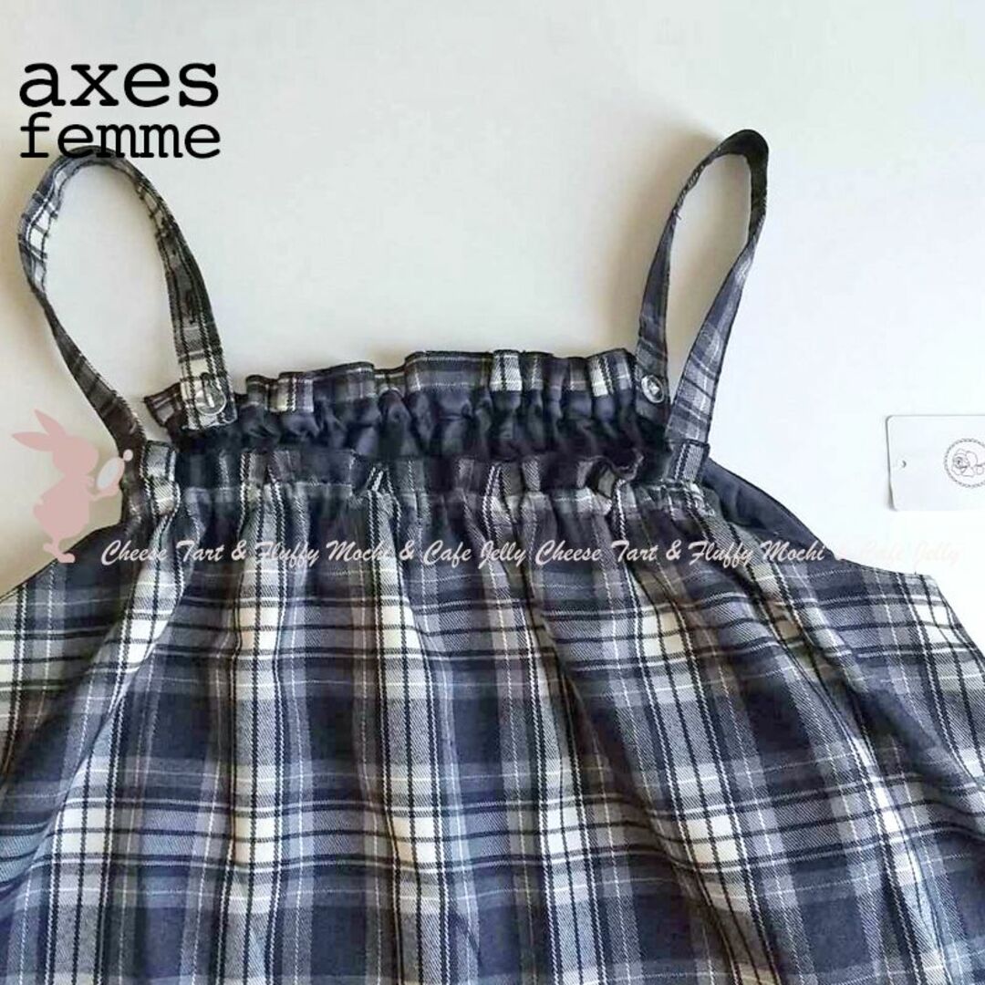 axes femme(アクシーズファム)のaxesfemme チェック柄キャミワンピース 紺 レディースのワンピース(ロングワンピース/マキシワンピース)の商品写真