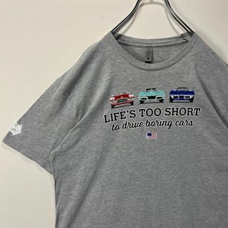 車　Tシャツ プリント　XLサイズ　古着　グレー　クラシックカー　ゆるだぼ(Tシャツ/カットソー(半袖/袖なし))