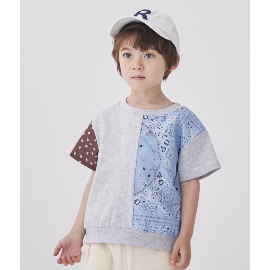 petit main(プティマイン)のpetit main バンダナパッチワークTシャツ　120 キッズ/ベビー/マタニティのキッズ服男の子用(90cm~)(Tシャツ/カットソー)の商品写真