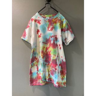 古着 ビンテージ タイダイ 毒 ケミカル レッド 染め Tシャツ サイケデリック(Tシャツ/カットソー(半袖/袖なし))