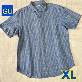 ジーユー(GU)のジーユー　GU メンズ　半袖シャツ　アロハ風？　XL ブルー　ストライプ(シャツ)